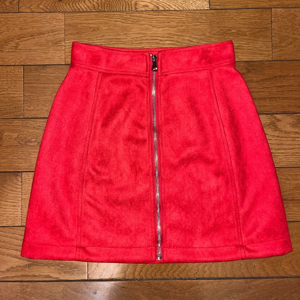 Vibrant Red A-Line Skirt with Front Zipper